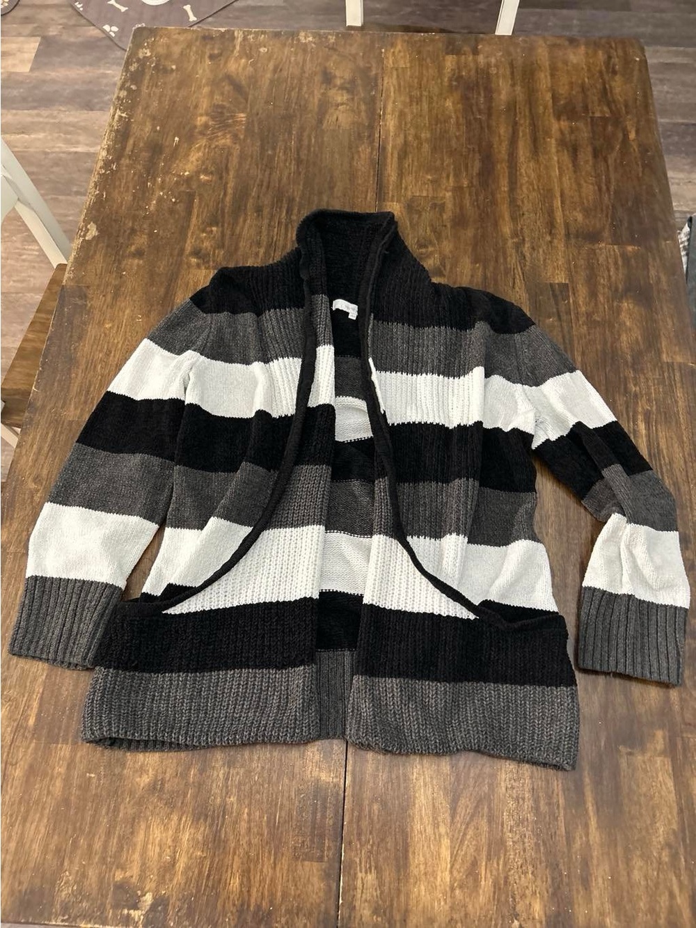 Verve Ami Men’s Striped Open-Front Cardigan - Black, Gray & White